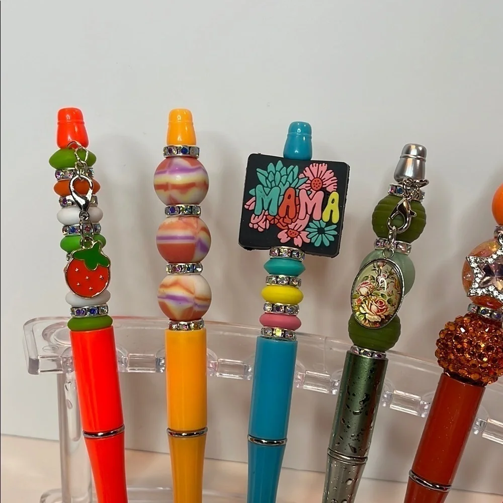 Beaded Decorative Office Pens Set with Character Charms